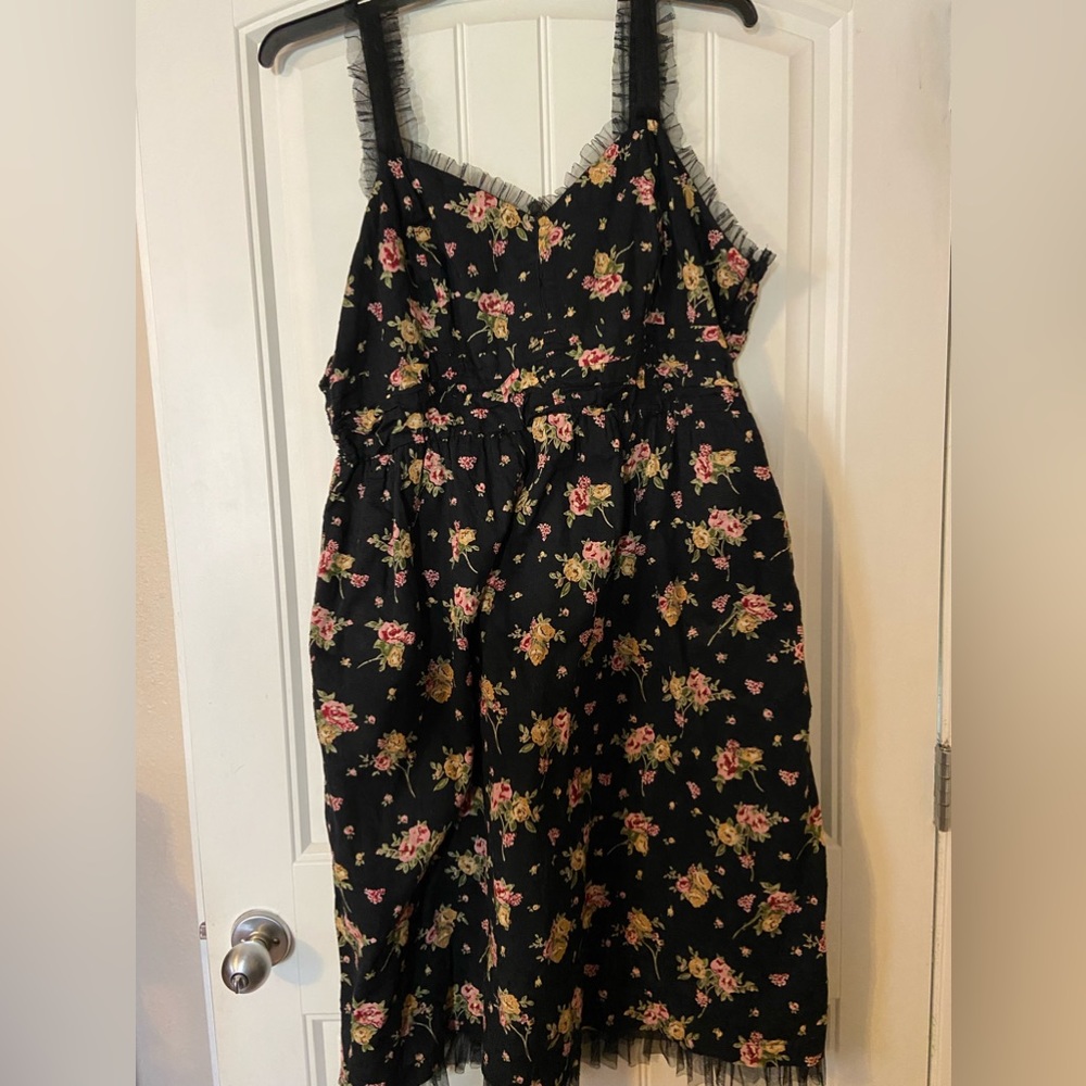 Women’s Denim 24/7 Brand Black Pink Floral Dress 2X